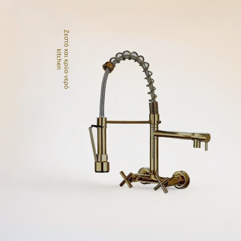 Εντοιχισμένος σε τοίχο μίκτης κουζίνας με ζεστό και κρύο νερό, σώμα από ορειχάλκινο κράμα, κεραμικός δίσκος βαλβίδας, διπλή οπή