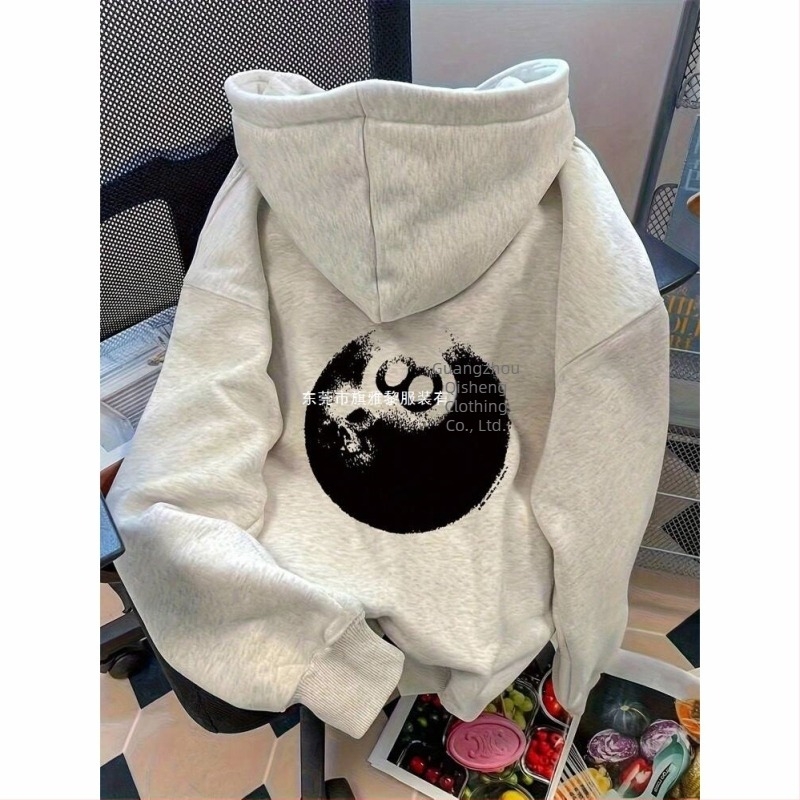 Πουλόβερ με κουκούλα, κορεατικού στυλ, με σχέδιο μπιλιάρδου, 96% βαμβάκι, 350–400 g, φθινοπωρινό