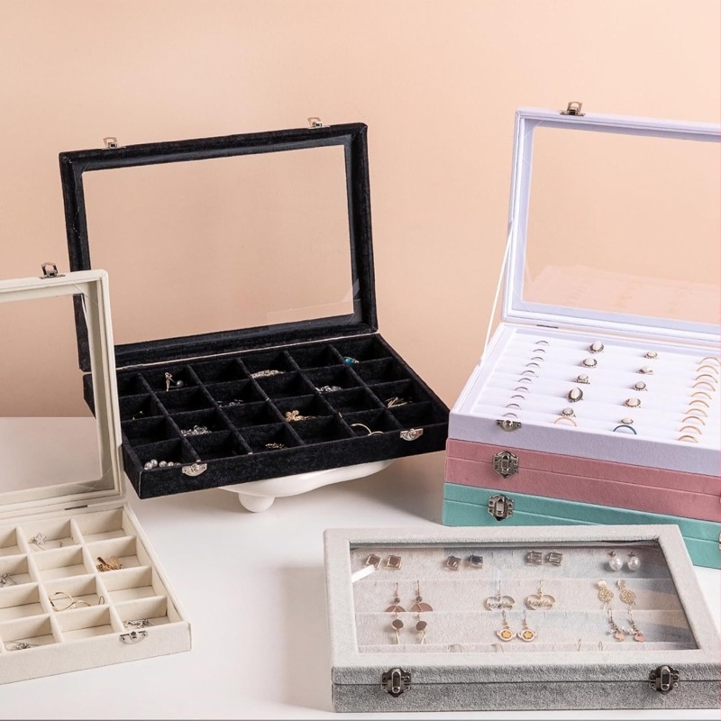 Κουτί κοσμημάτων από βελούδο, μοντέλο H05545, στυλ Ιαπωνίας και Νότιας Κορέας, σκληρό εξωτερικό, μονοχρωματικό σχέδιο