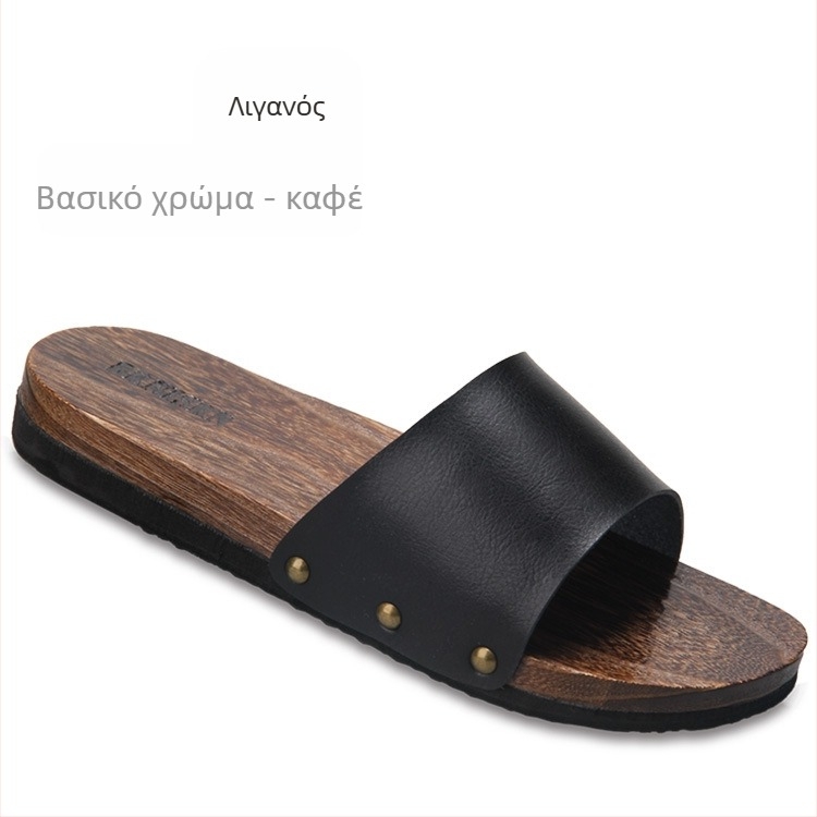 Ανδρικά σλάιντ σανδάλια με επάνω μέρος από μικροϊνών δέρμα, ξύλινη σόλα, ανοιχτή φτέρνα
