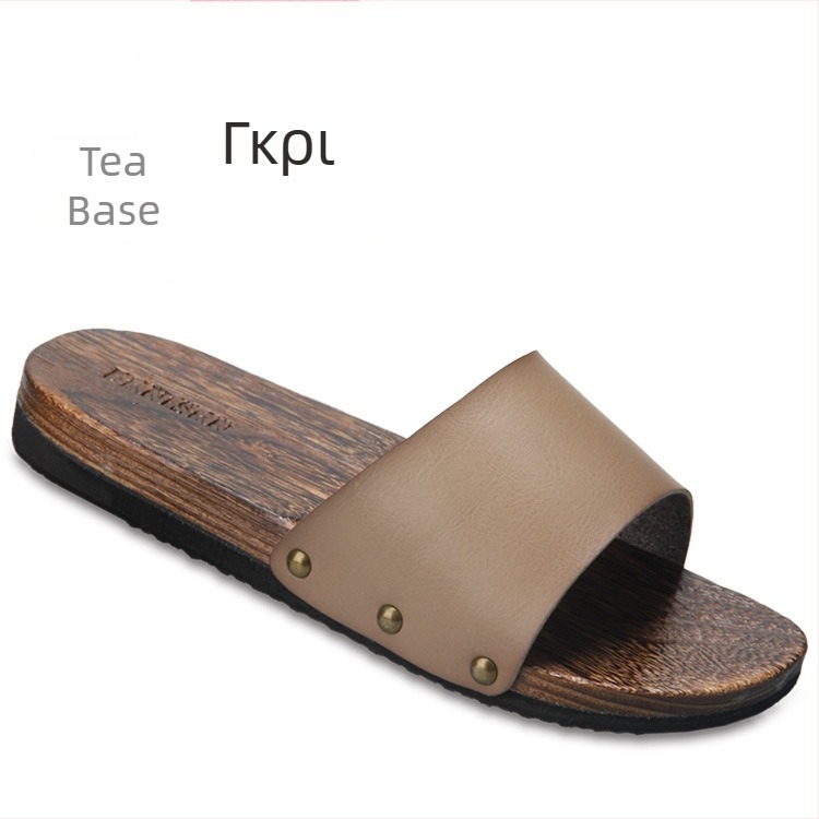 Ανδρικά σλάιντ σανδάλια με επάνω μέρος από μικροϊνών δέρμα, ξύλινη σόλα, ανοιχτή φτέρνα