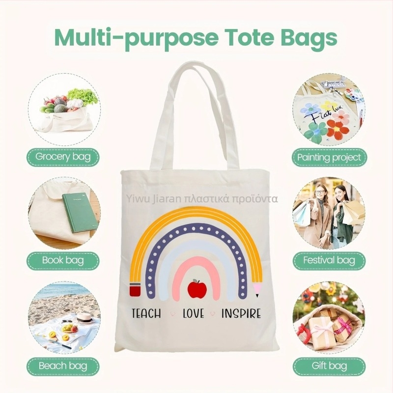 Karan Τσάντα Καμβά Tote με Εκτύπωση Λογοτύπου, UV Ψηφιακή Εκτύπωση και Μεταξοτυπία, Προέλευση Yiwu