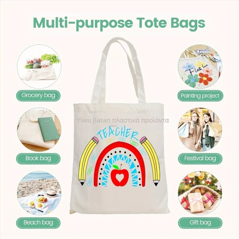 Karan Τσάντα Καμβά Tote με Εκτύπωση Λογοτύπου, UV Ψηφιακή Εκτύπωση και Μεταξοτυπία, Προέλευση Yiwu