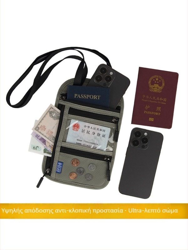 QISE RFID θήκη διαβατηρίου με χιαστό ιμάντα – Αντικλοπή, Αδιάβροχη, Φθορ-Ανθεκτική, Νάιλον επένδυση, Για άνδρες, Θήκη διαβατηρίου και ταυτότητας, Θήκη ταξιδιωτικών εγγράφων, Σταθερό λογότυπο