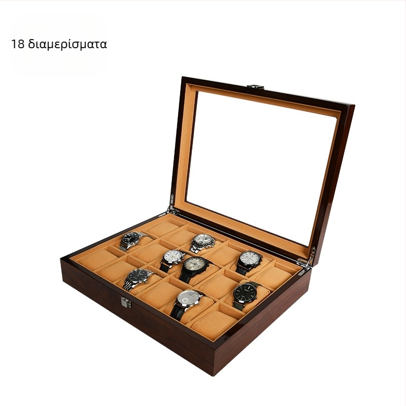 Κουτί αποθήκευσης ρολογιών, ξύλινο, με πολλά διαμερίσματα και προβολή