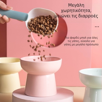 Κεραμικό μπολ γάτας με ψηλά πόδια, αντιανατροπή για νερό και φαγητό