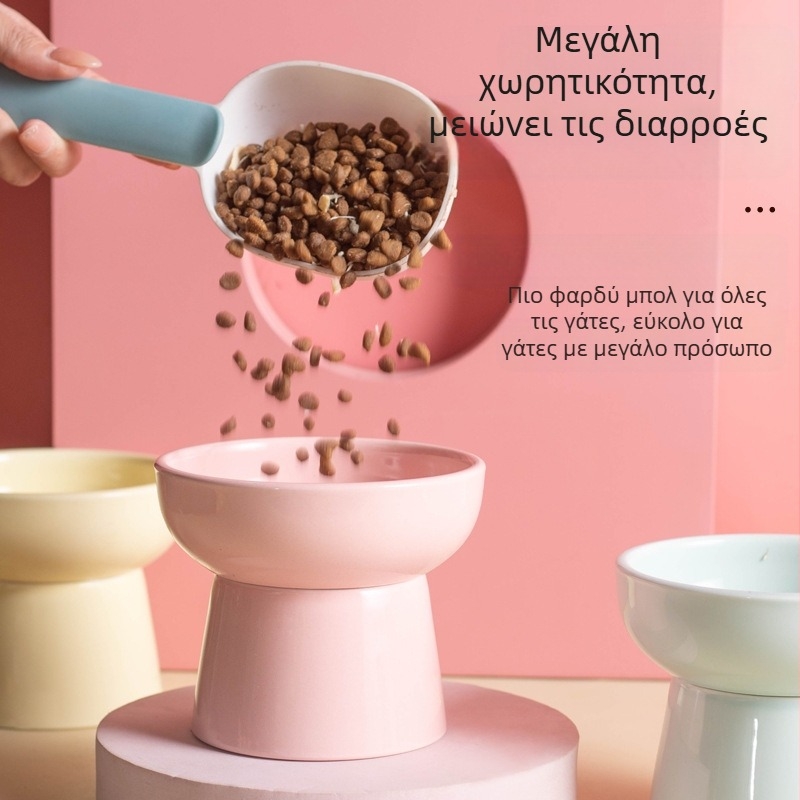 Κεραμικό μπολ γάτας με ψηλά πόδια, αντιανατροπή για νερό και φαγητό