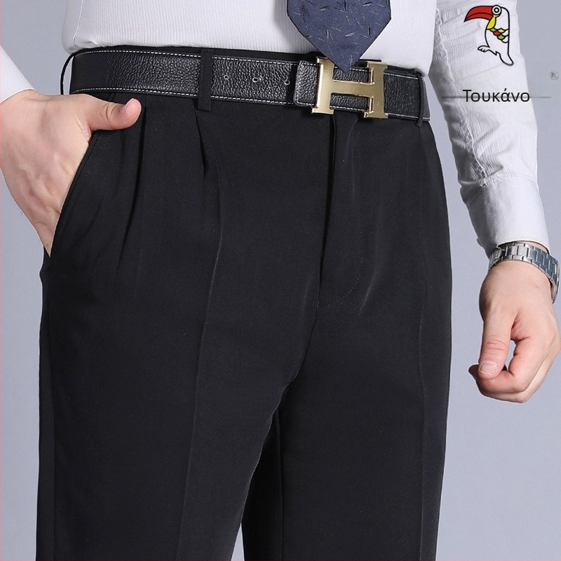 Αντρικά παντελόνια με διπλές πιέτες, υψηλή μέση, χαλαρή γραμμή, ίσια γραμμή, πολυεστερικό ύφασμα