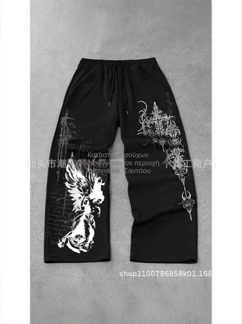 Ανδρικά cargo παντελόνια, φαρδιά γραμμή, μακριά, μεσαία μέση, κλείσιμο με κορδόνι