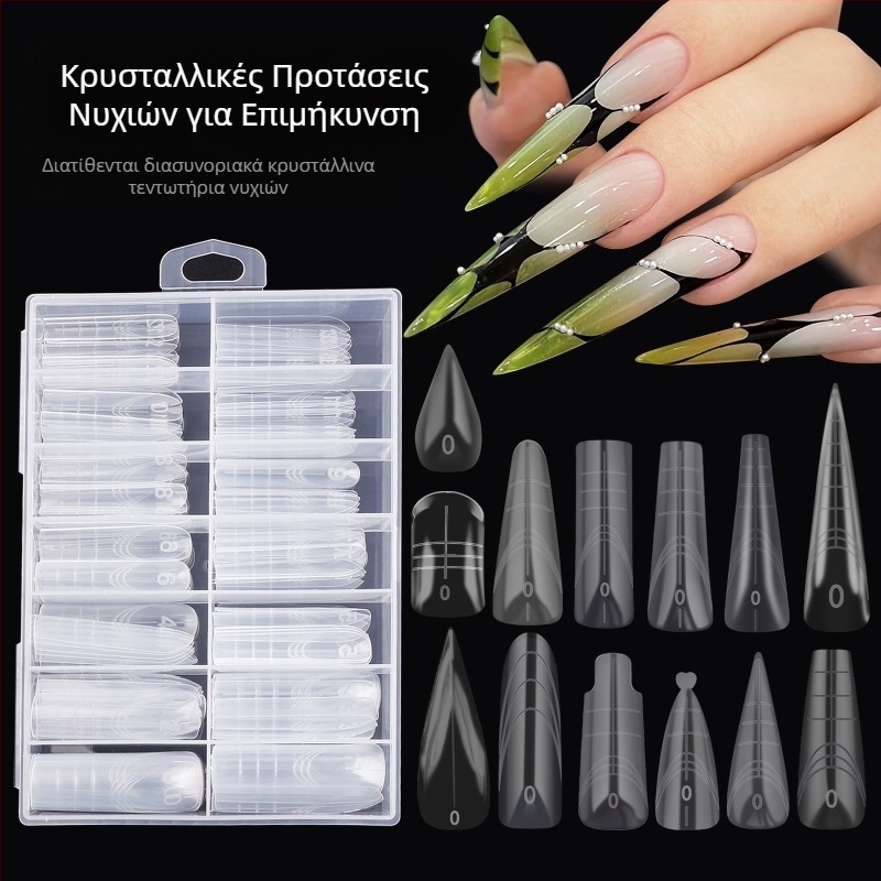 Φόρμες κρυστάλλων νυχιών για επέκταση – σχήμα γερακιού, μακρύ μυτερό τύπο, μοτίβο Starry Sky, κουτί 140 τεμάχια