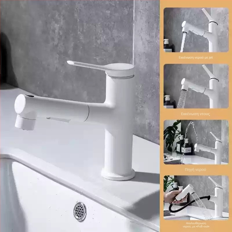 Βρύση νιπτήρα με εξαγόμενο σωλήνα, σώμα από κράμα ψευδαργύρου, κεφαλή βαλβίδας με κεραμικό δίσκο, μοντέρνος μινιμαλιστικός σχεδιασμός