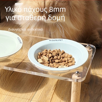 Κεραμικό μπολ για γάτες, διπλό μπολ, με ψηλά πόδια, ανθεκτικό στους κραδασμούς