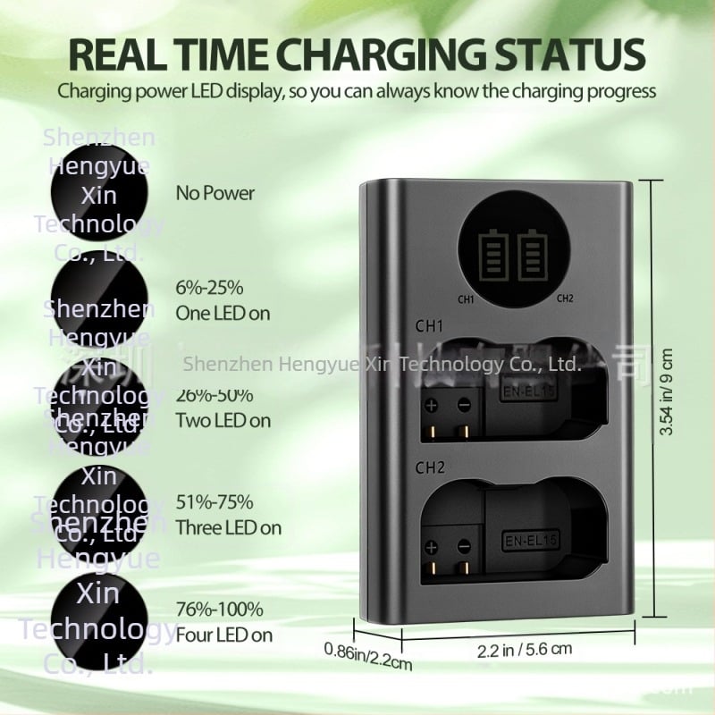 Διπλής θέσης φορτιστής μπαταριών EN-EL15 για Nikon D7000, D7100, D800, D800E, D610 με είσοδο USB-C και LED ένδειξη