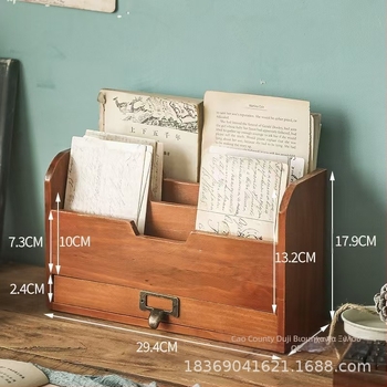 Ξύλινος επιτραπέζιος οργανωτής αποθήκευσης για οικιακή χρήση, πολυεπίπεδος οργανωτής βιβλίων με συρτάρι, Προσαρμόσιμο μοντέλο 56405, Αριθμός προϊόντος 505456, Φυσικό ξύλο, Δυνατότητα εκτύπωσης λογότυπου