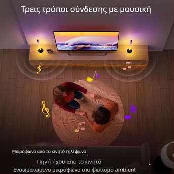 Φωτιστικό ατμόσφαιρας με ενεργοποίηση ήχου και έλεγχο μέσω εφαρμογής, τροφοδοσία USB, σχεδιασμένο για δάπεδο, μοντέλο 003