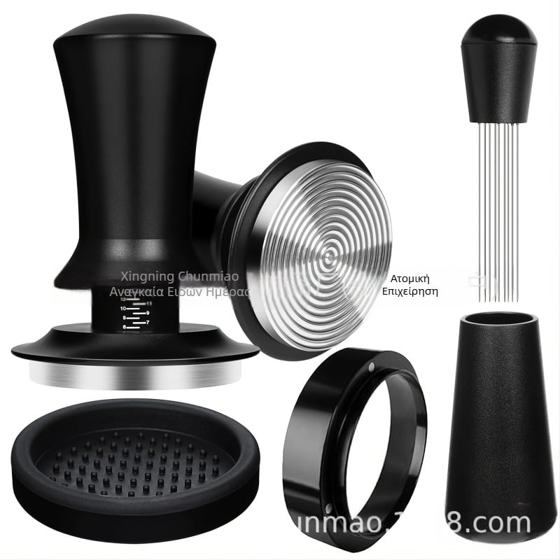 4 τεμάχια σετ ιταλικά εσπρέσο αξεσουάρ από ανοξείδωτο ατσάλι 304: πατητήρι με κλίμακα, βελόνα κατανομής σκόνης, μαγνητικό δαχτυλίδι συλλογής σκόνης
