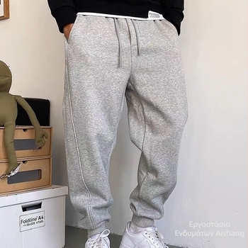 Ανδρικά casual joggers, υψηλή μέση, ίσια γραμμή παντελονιού, άνοιξη, μείγμα ινών μπαμπού και μεταξιού