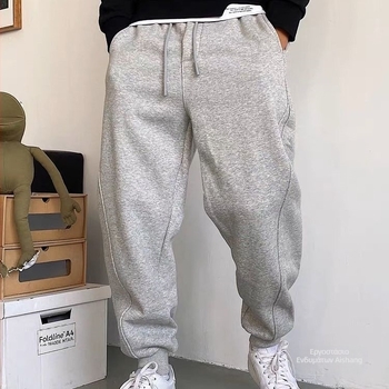 Ανδρικά casual joggers, υψηλή μέση, ίσια γραμμή παντελονιού, άνοιξη, μείγμα ινών μπαμπού και μεταξιού