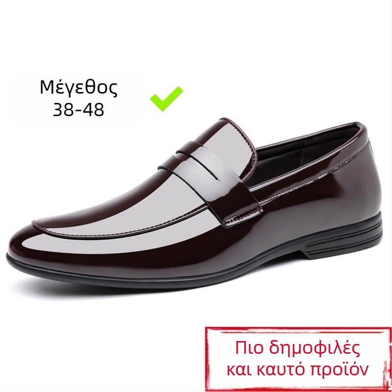 Ανδρικά δερμάτινα slip-on παπούτσια, πάνω μέρος από δέρμα βοοειδών, χαμηλό προφίλ, μυτερός μπροστά, σόλα από καουτσούκ
