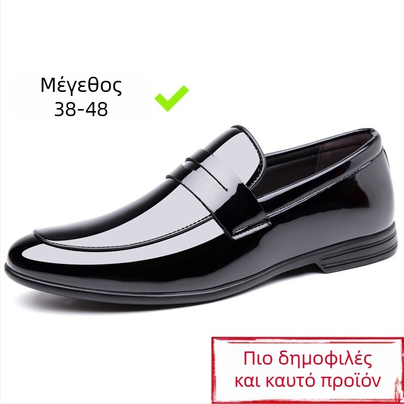 Ανδρικά δερμάτινα slip-on παπούτσια, πάνω μέρος από δέρμα βοοειδών, χαμηλό προφίλ, μυτερός μπροστά, σόλα από καουτσούκ