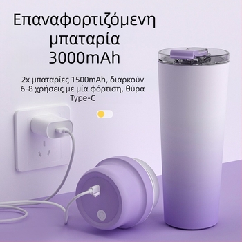 Κύπελλο χυμού με μόνωση και ενσωματωμένη μπαταρία, 60W, χωρητικότητα 601–800 ml, 22 001 RPM и πάνω