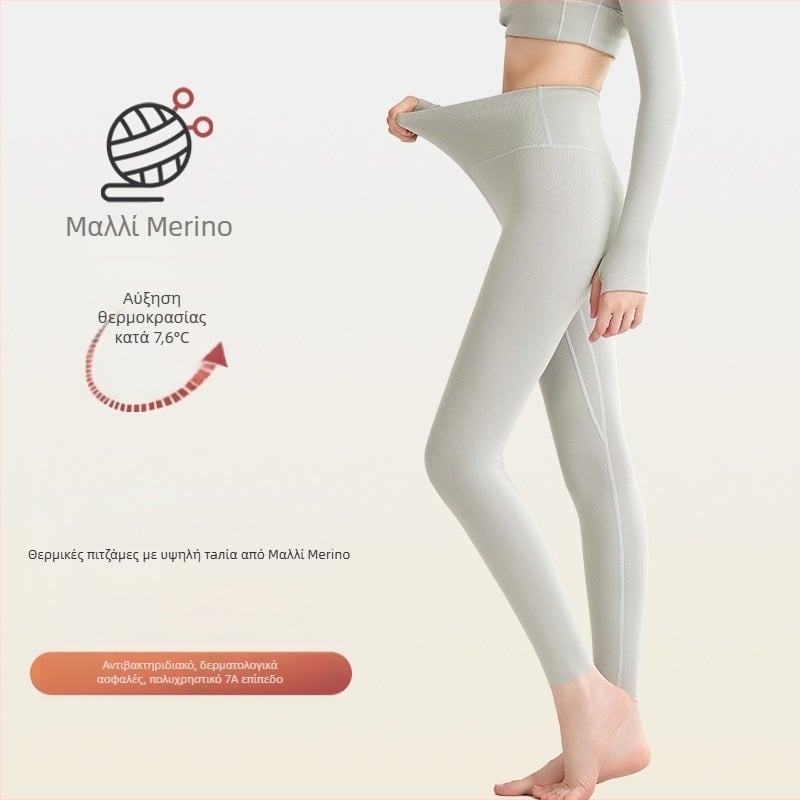 Γυναικείες παντελόνες από μαλλί, θερμικές, με υψηλή μέση, αντιβακτηριακές, ανυψώνουν τους γλουτούς, θέρμανση και στήριξη κοιλιάς