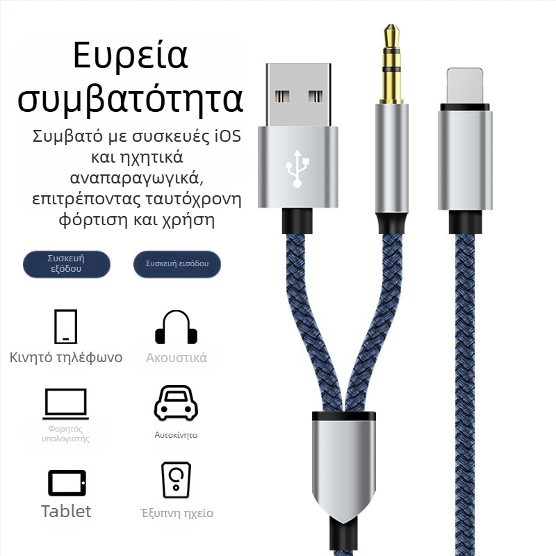 Neutral USB 2-σε-1 υφασμάτινο AUX καλώδιο ήχου με Type-C σε 3,5 mm για μουσική και κλήσεις