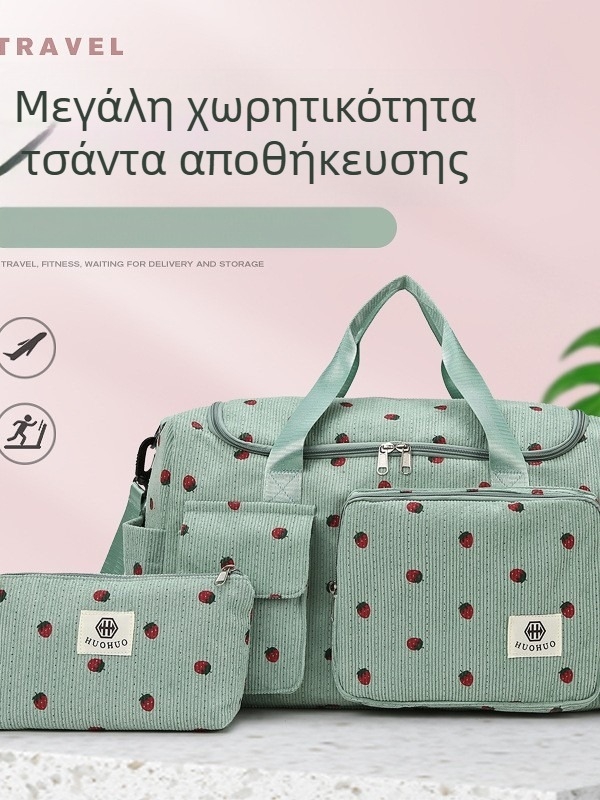 Τσάντα crossbody για ταξίδια με μεγάλη χωρητικότητα, σχέδιο φράουλα, Corduroy ύφασμα, επένδυση πολυεστέρα, unisex, φθινόπωρο 2025