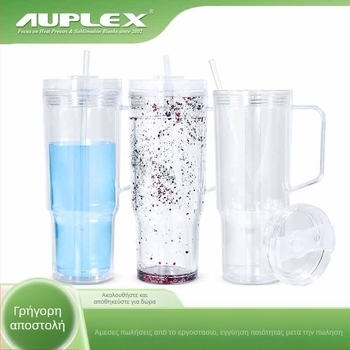 Απομονωμένο κύπελλο 40 oz, διπλό τοίχωμα, σκονή γκλίτερ, κύπελλο με καλαμάκι
