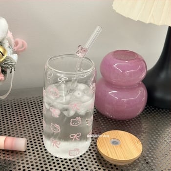 Κούπα από γυαλί μποροσιλικό υψηλής ποιότητας, κυλινδρική, με καλαμάκι και καπάκι, μοτίβο παγετώνα, φορητή.