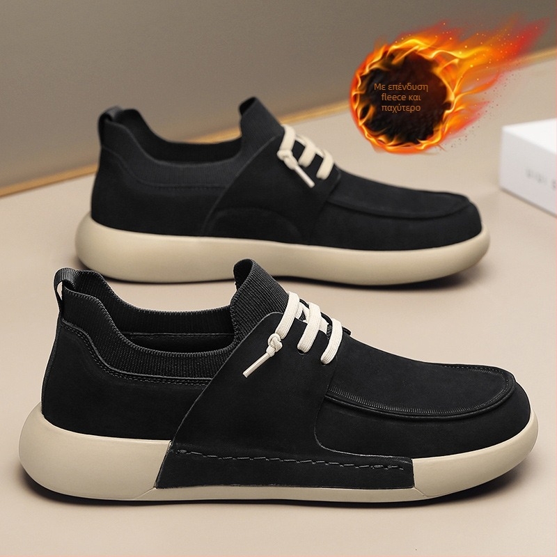 Ανδρικές χειμερινές παντόφλες με γούνινη επένδυση, επάνω μέρος από συνθετικό δέρμα, παχιά σόλα PVC, αθλητικό στυλ