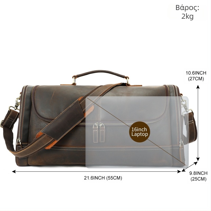 Τσάντα ταξιδιού από γνήσιο δέρμα Crazy Horse, χωρητικότητα κάτω των 20 L, unisex, ιδανική για επαγγελματικά ταξίδια