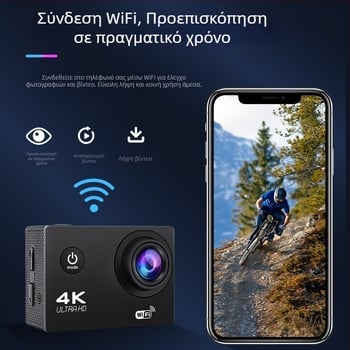 Κάμερα δράσης για κράνος – 4K βίντεο, 16MP φωτογραφίες, οθόνη LCD 2.0, αποθήκευση TF κάρτας, μπαταρία 900mAh