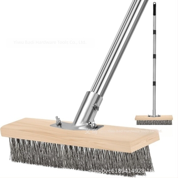Βαριά βούρτσα από ανοξείδωτο ατσάλι με επεκτεινόμενη λαβή για τον καθαρισμό καταστρωμάτων, σκυροδέματος και βεραντών