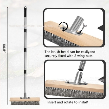 Βαριά βούρτσα από ανοξείδωτο ατσάλι με επεκτεινόμενη λαβή για τον καθαρισμό καταστρωμάτων, σκυροδέματος και βεραντών