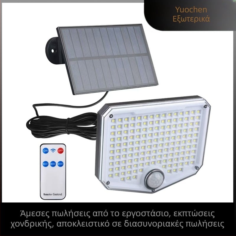 Ηλιακή εξωτερική LED φωτιστικό τοίχου με αισθητήρα κίνησης, IP65 αδιάβροχο, 10W, 1.2V