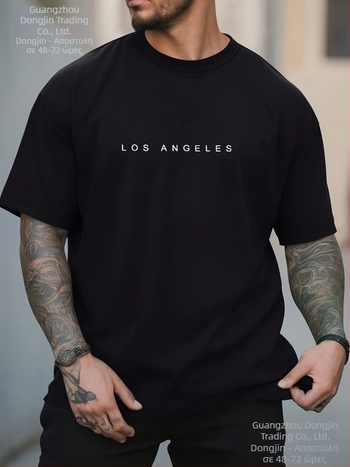 Αντρικό T-shirt με γραφικό Los Angeles – βαμβακερό ύφασμα (≥96%), στρογγυλός λαιμός, κοντό μανίκι, χαλαρή γραμμή