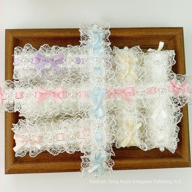 Polyester δαντέλα με χάντρες και φιόγκο για ρούχα, κουρτίνες και χειροτεχνίες