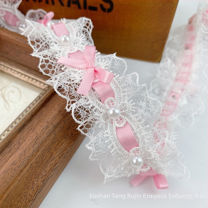 Polyester δαντέλα με χάντρες και φιόγκο για ρούχα, κουρτίνες και χειροτεχνίες