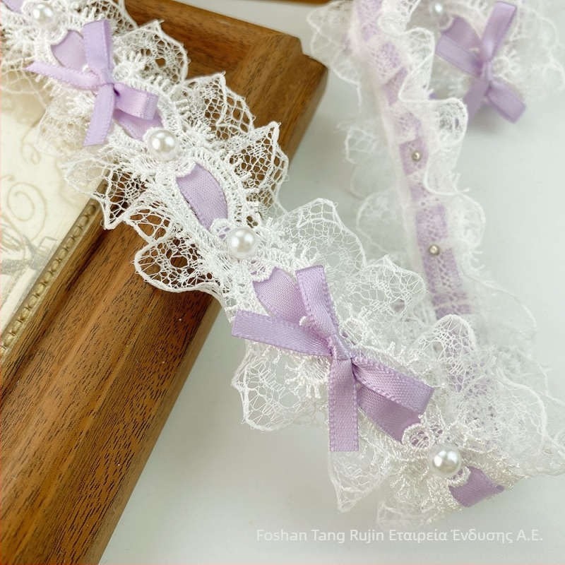 Polyester δαντέλα με χάντρες και φιόγκο για ρούχα, κουρτίνες και χειροτεχνίες