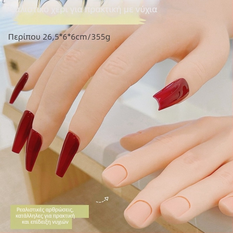 Μοντέλο χεριού για εξάσκηση μανικιούρ με μαλακά εύκαμπτα δάχτυλα — εμφάνιση νυχιών στο χέρι, εργαλείο τέχνης νυχιών