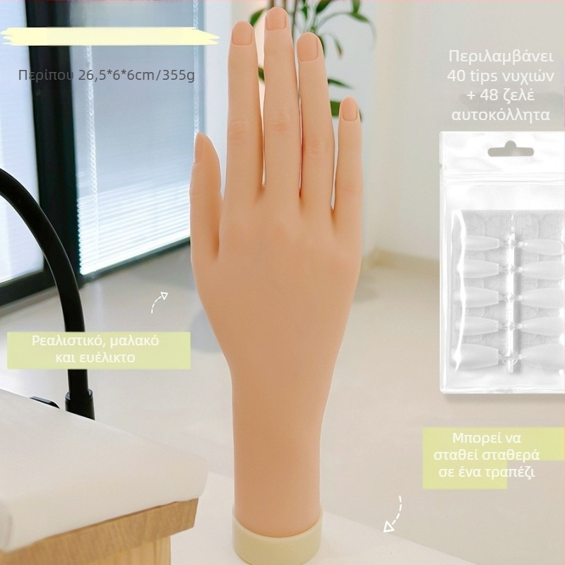 Μοντέλο χεριού για εξάσκηση μανικιούρ με μαλακά εύκαμπτα δάχτυλα — εμφάνιση νυχιών στο χέρι, εργαλείο τέχνης νυχιών