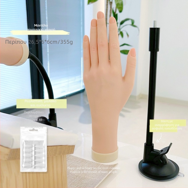 Μοντέλο χεριού για εξάσκηση μανικιούρ με μαλακά εύκαμπτα δάχτυλα — εμφάνιση νυχιών στο χέρι, εργαλείο τέχνης νυχιών