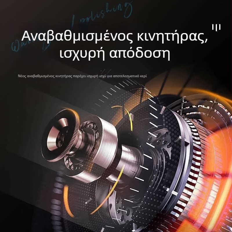 Φορητός γυαλιστήρας αυτοκινήτων για detailing με μπαταρία λιθίου 12V, κάθετης δράσης, 2800–5000 rpm, περιλαμβάνει επίπεδες και κυματοειδείς κεφαλές γυαλίσματος, τροχό από μαλλί και γυαλόχαρτο