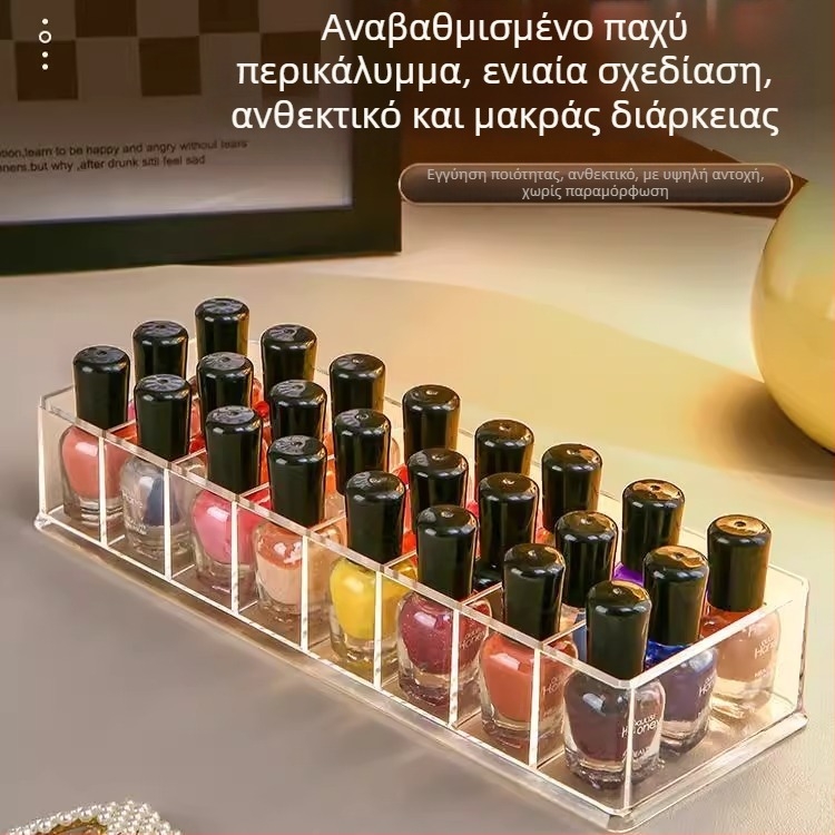 Διαφανής επιτραπέζιος αποθηκευτικός κάδος για βερνίκι νυχιών – 8 διαμερίσματα, υλικό PS, με διαχωριστές, δυνατότητα στοίβαξης, διαφανές, χωρητικότητα 1 L