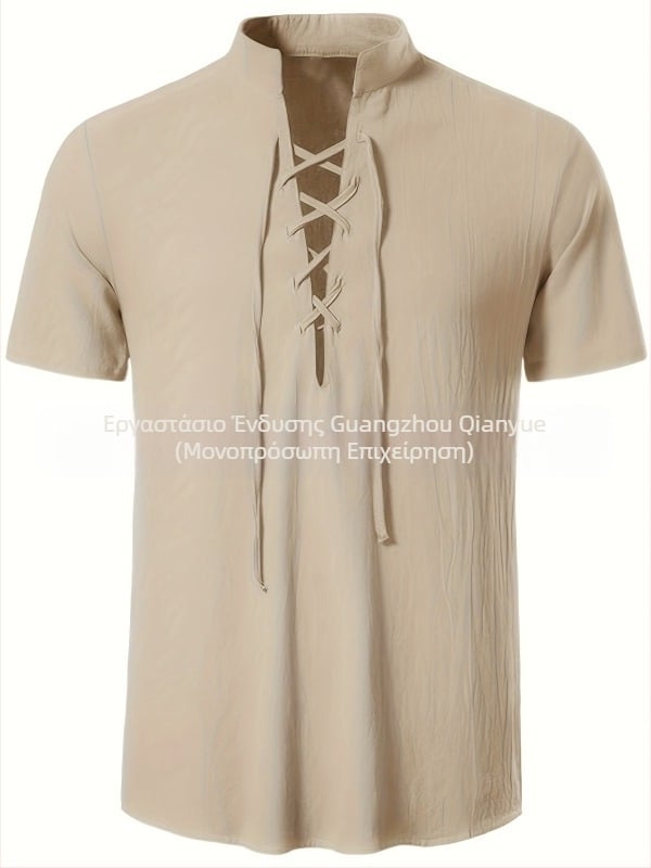 Ανδρικό πουκάμισο με σταθερό γιακά και ημι-ανοικτή φλαντζά, διαπνοή πολυεστέρα, άνετη γραμμή, Καλοκαίρι 2025