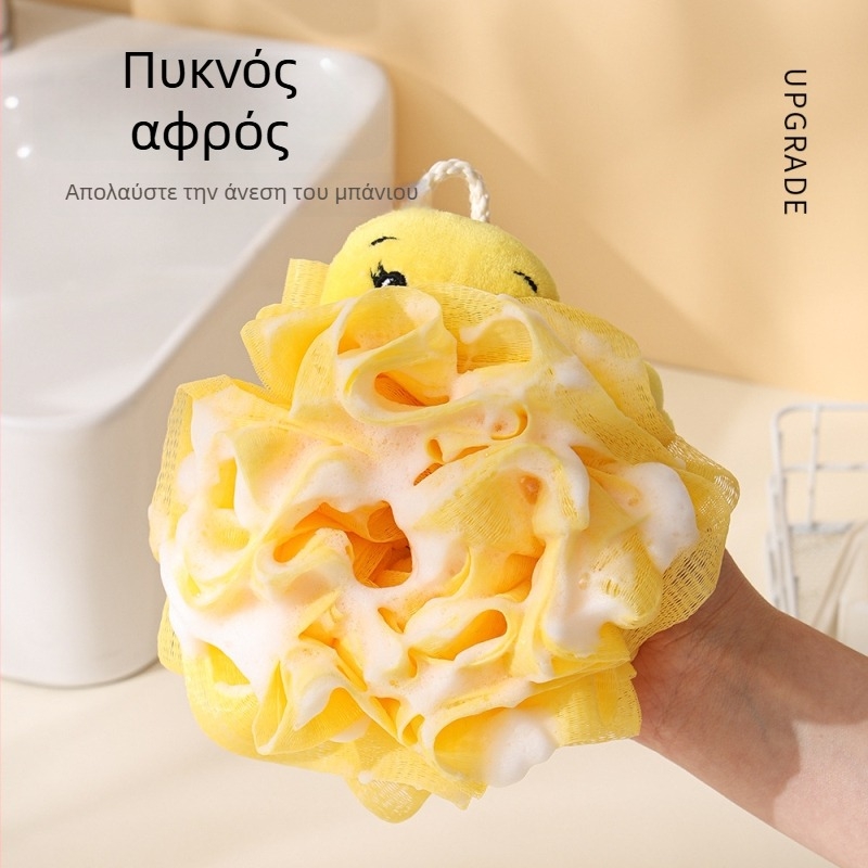 Μπαλάκι μπάνιου σε σχήμα πάπιας με απαλό σφουγγάρι τύπου λουλουδιού και διχτυωτό αφρό, μεγάλο, ανθεκτικό, υψηλής ποιότητας.