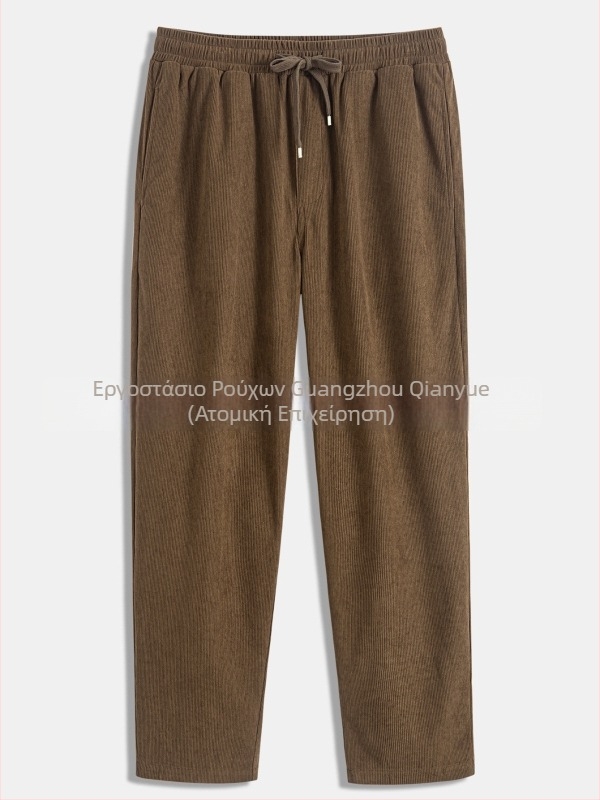 Απλά casual ανδρικά παντελόνια από corduroy με μία πίσω τσέπη-πατ, ίσια γραμμή για άνοιξη και φθινόπωρο