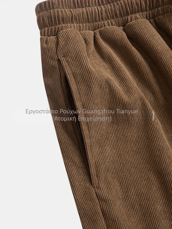 Απλά casual ανδρικά παντελόνια από corduroy με μία πίσω τσέπη-πατ, ίσια γραμμή για άνοιξη και φθινόπωρο