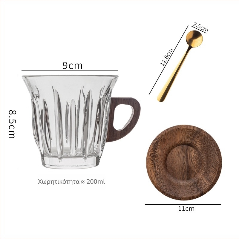Σετ γυάλινων φλυτζανιών εσπρέσο και λάτε σε ιαπωνικό στυλ, με ξύλο καρυδιάς, για οικιακή χρήση